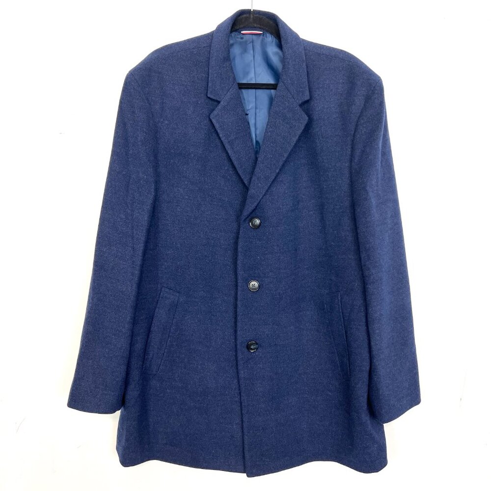 Tommy Hilfiger Overcoat Navy Blue Felt Mens Size 44‎ Short Coat Jacket 44S